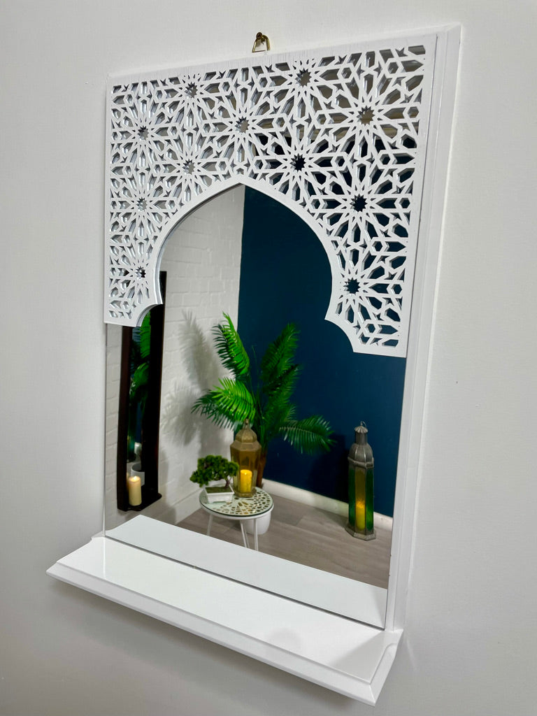 White Moroccan Arch Mirror Shelf | Acrylic Mirror Safe Kids Room