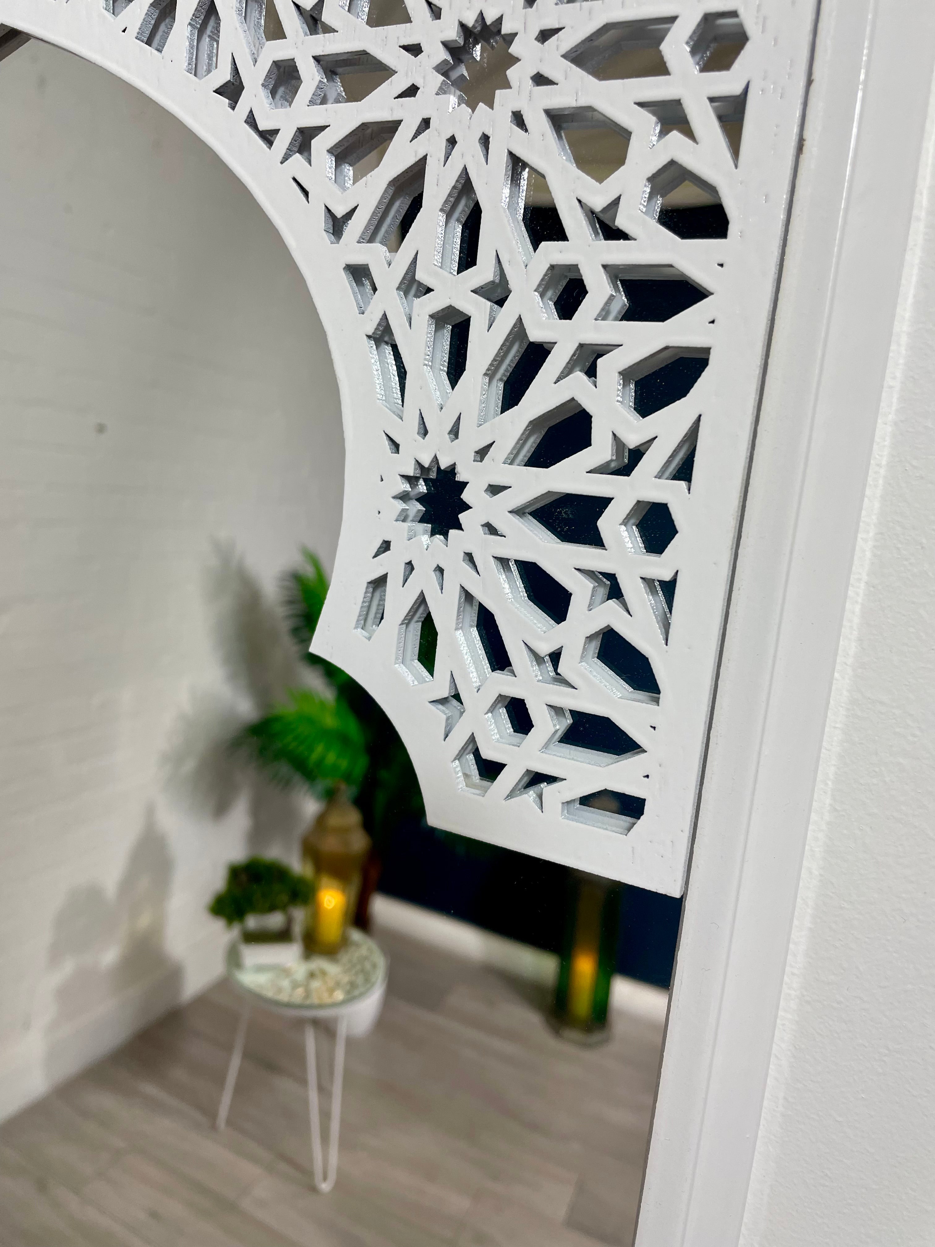 White Moroccan Arch Mirror Shelf  with Acrylic Mirror 