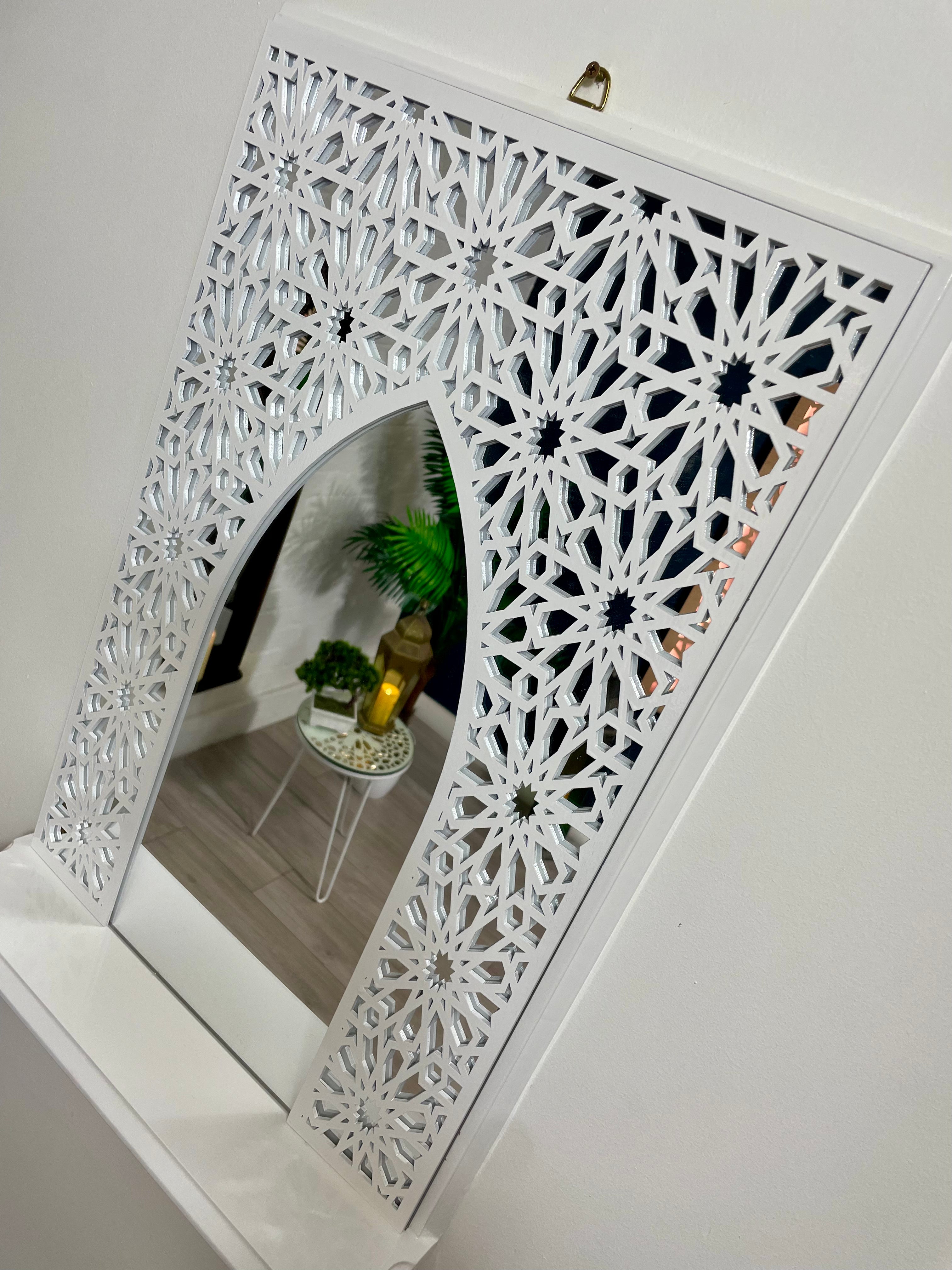 White Moroccan Arch Mirror Shelf  with Acrylic Mirror Safe for Kids Room