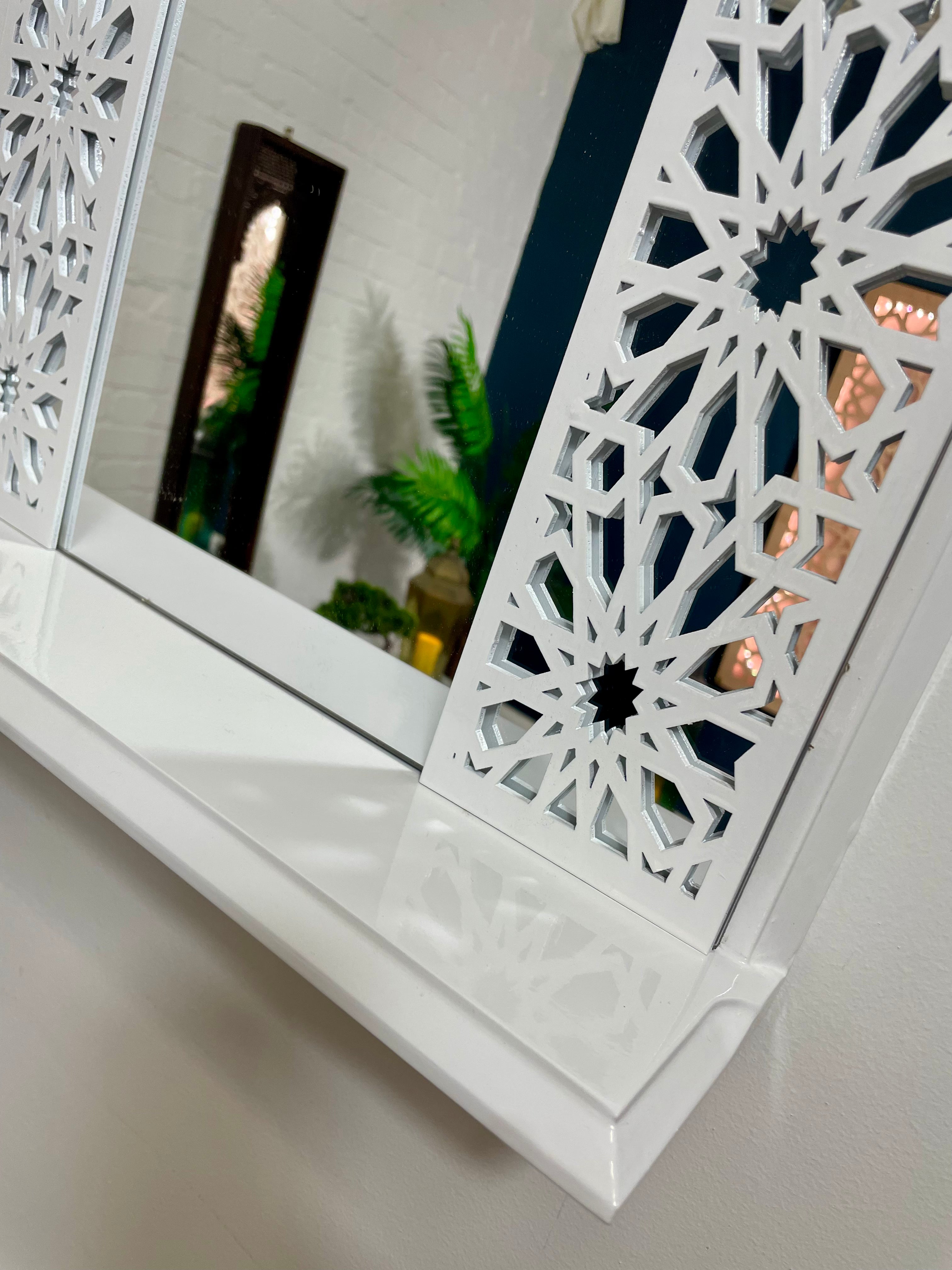 White Moroccan Arch Mirror Shelf  with Acrylic Mirror Safe for Kids Room