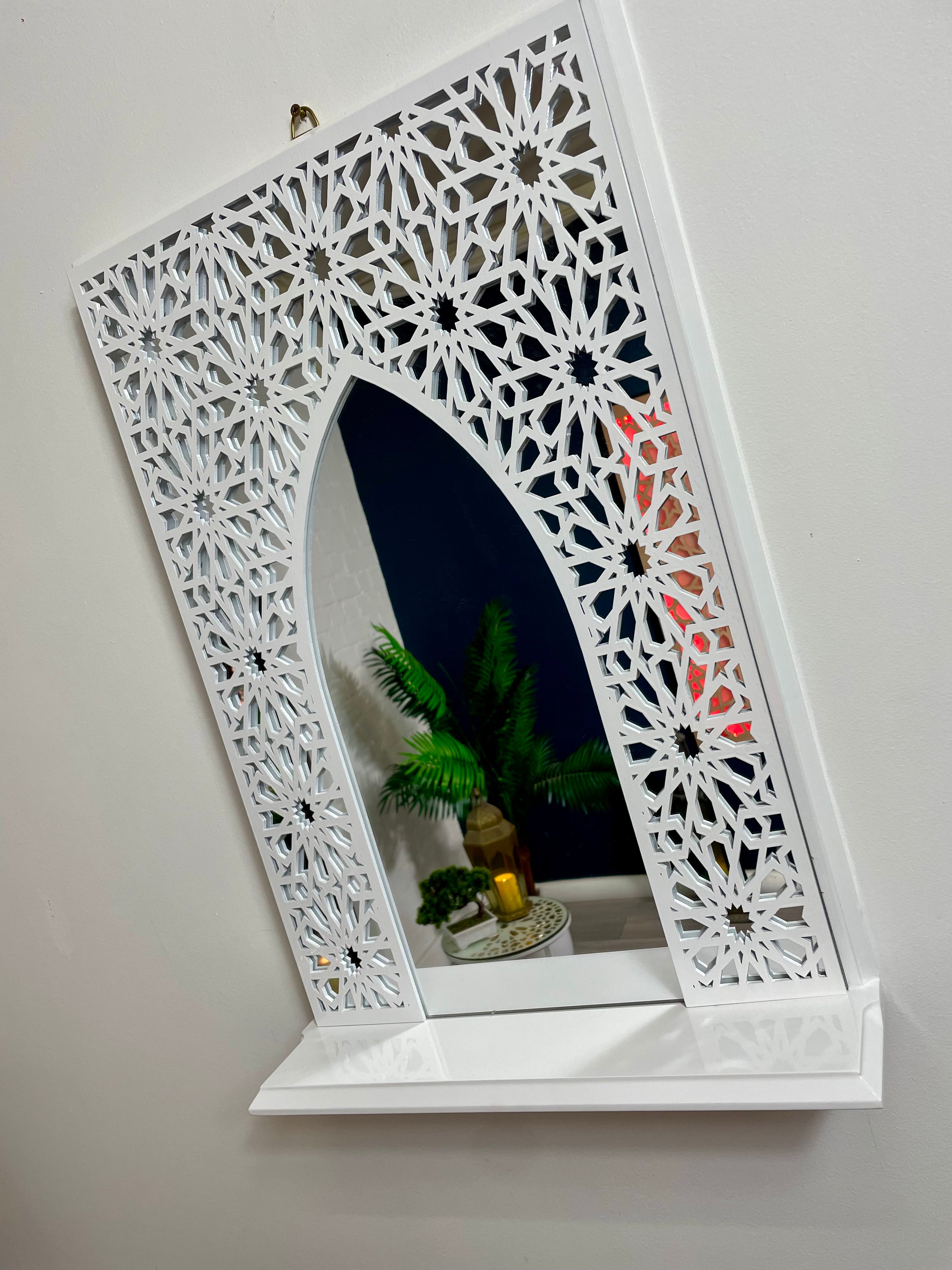 White Moroccan Arch Mirror Shelf  with Acrylic Mirror Safe for Kids Room