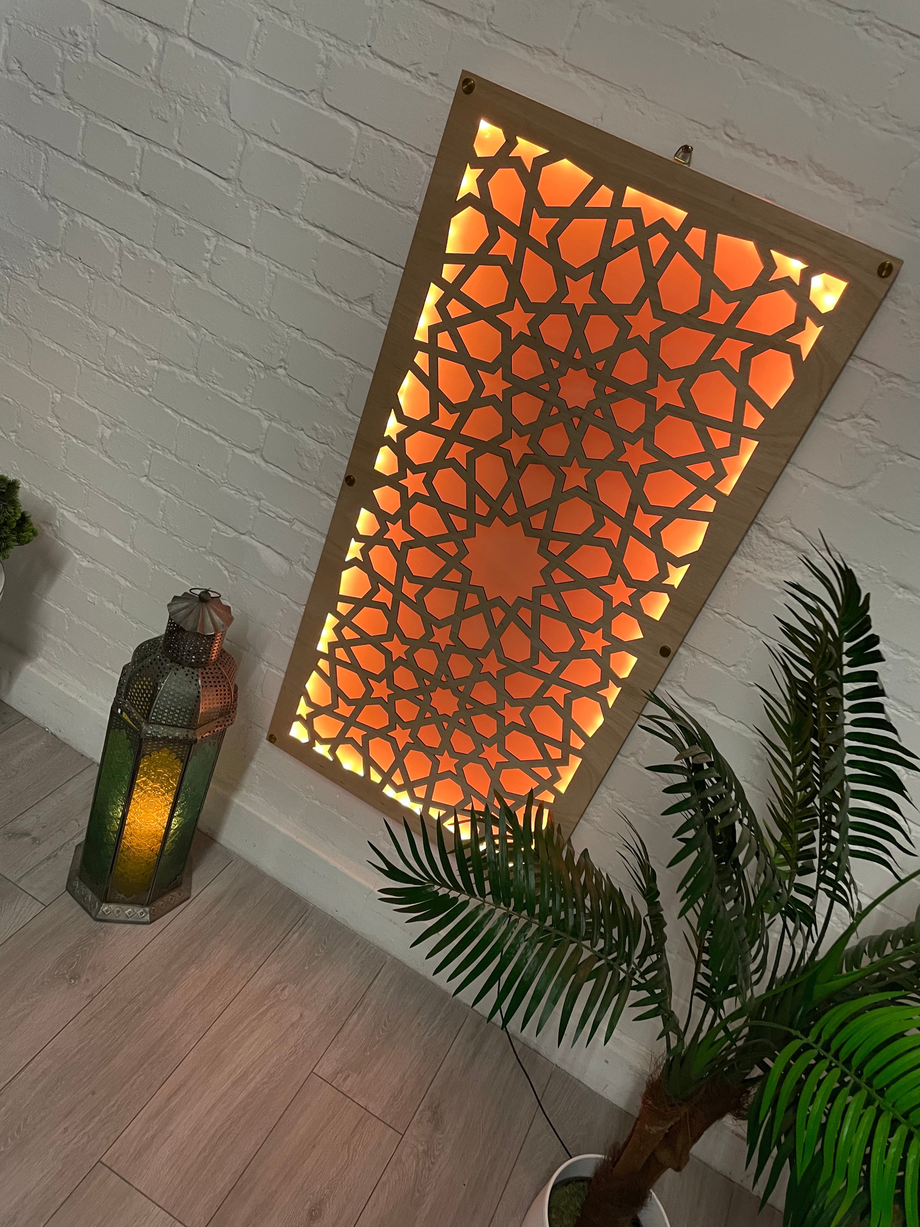 LED decorativo sincronizado con sonido | Panel de pared con motivos geométricos marroquíes