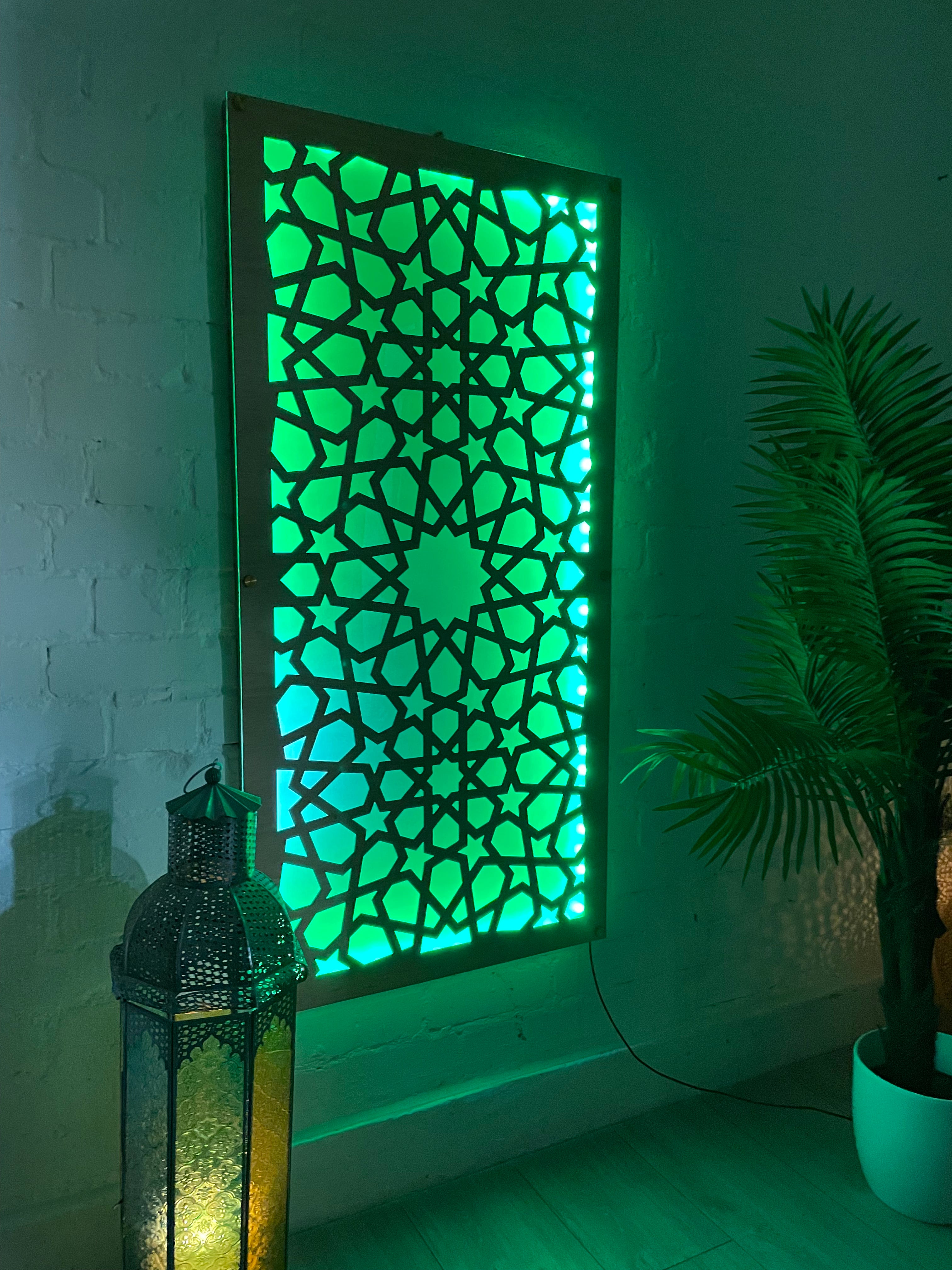 LED decorativo sincronizado con sonido | Panel de pared con motivos geométricos marroquíes